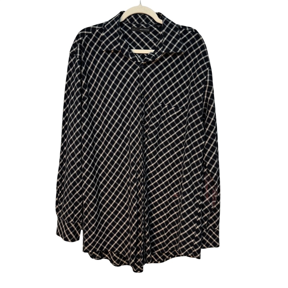 Greg Norman Mens XL Long Sleeve Button Down Black White Diagonal Grid Plaid